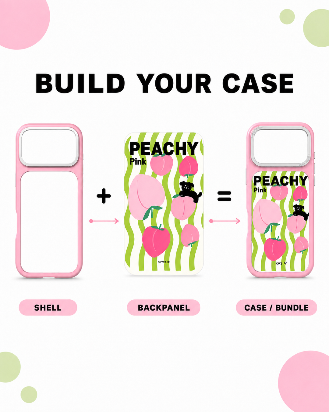 Build your SkyCase — clear shell plus a peach magnetic backboard