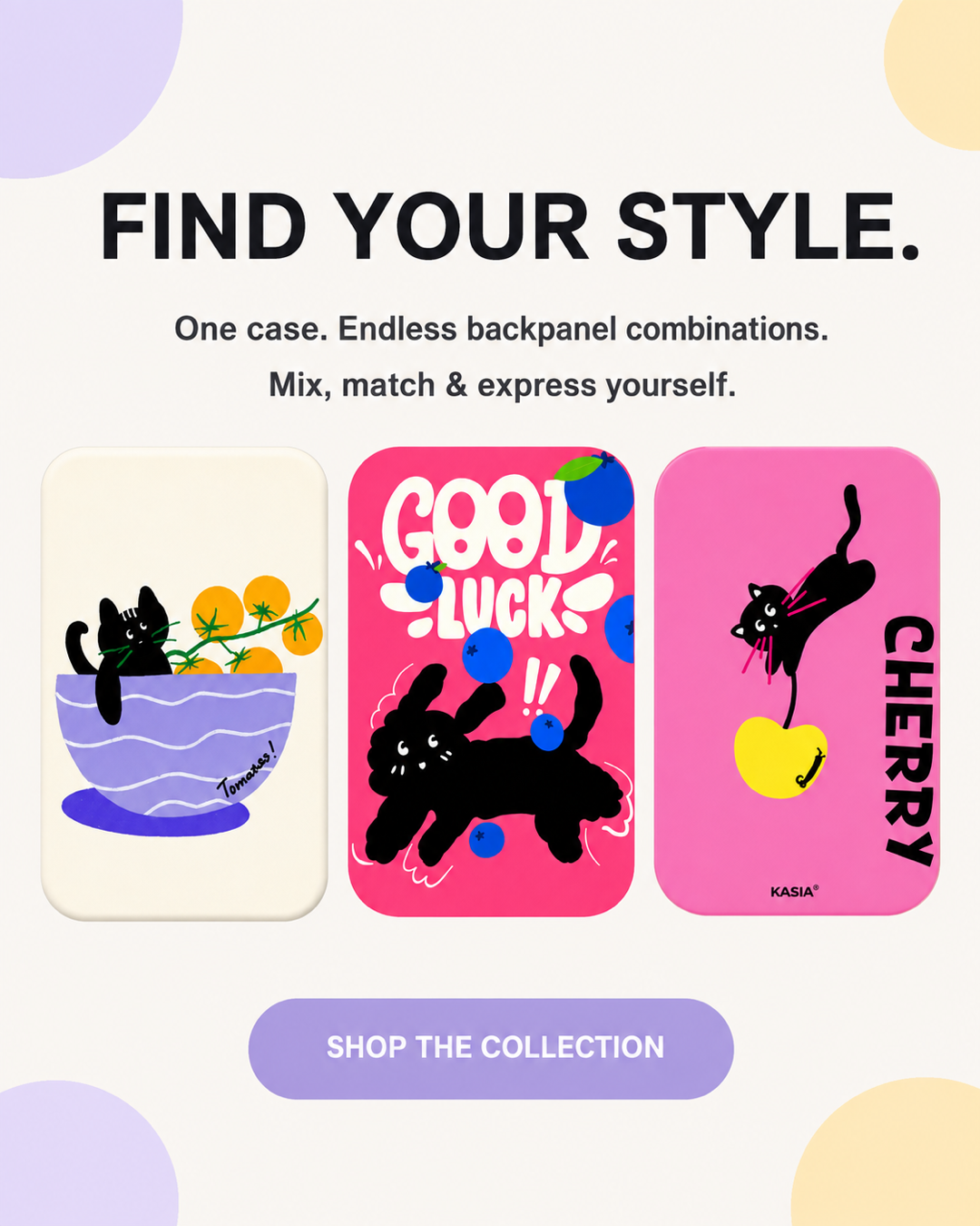 SkyCase magnetic backboards with cat illustrations on iPhone cases